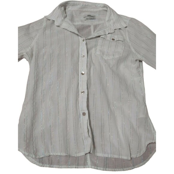 Edun Juniors Girls Large Blouse Long Sleeve White W/ Blue Pink Metallic READ - Picture 2 of 6